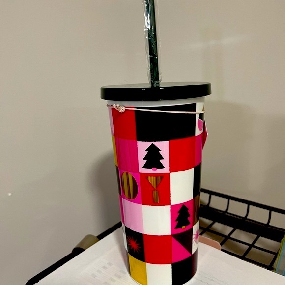 ♠️KATE SPADE NEW YORK Joy Christmas Tumbler with reusable Straw - Picture 1 of 11